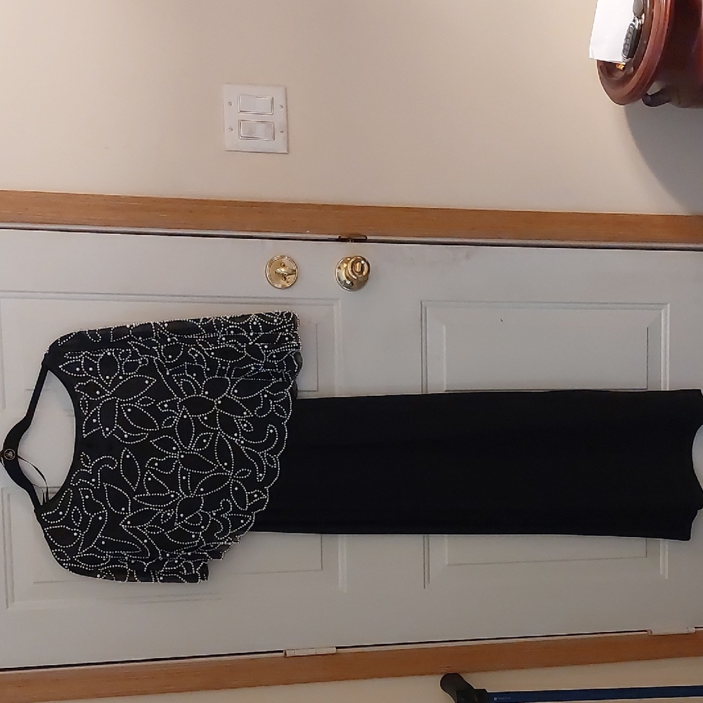 Elegant Black Dress with Silver Floral Design